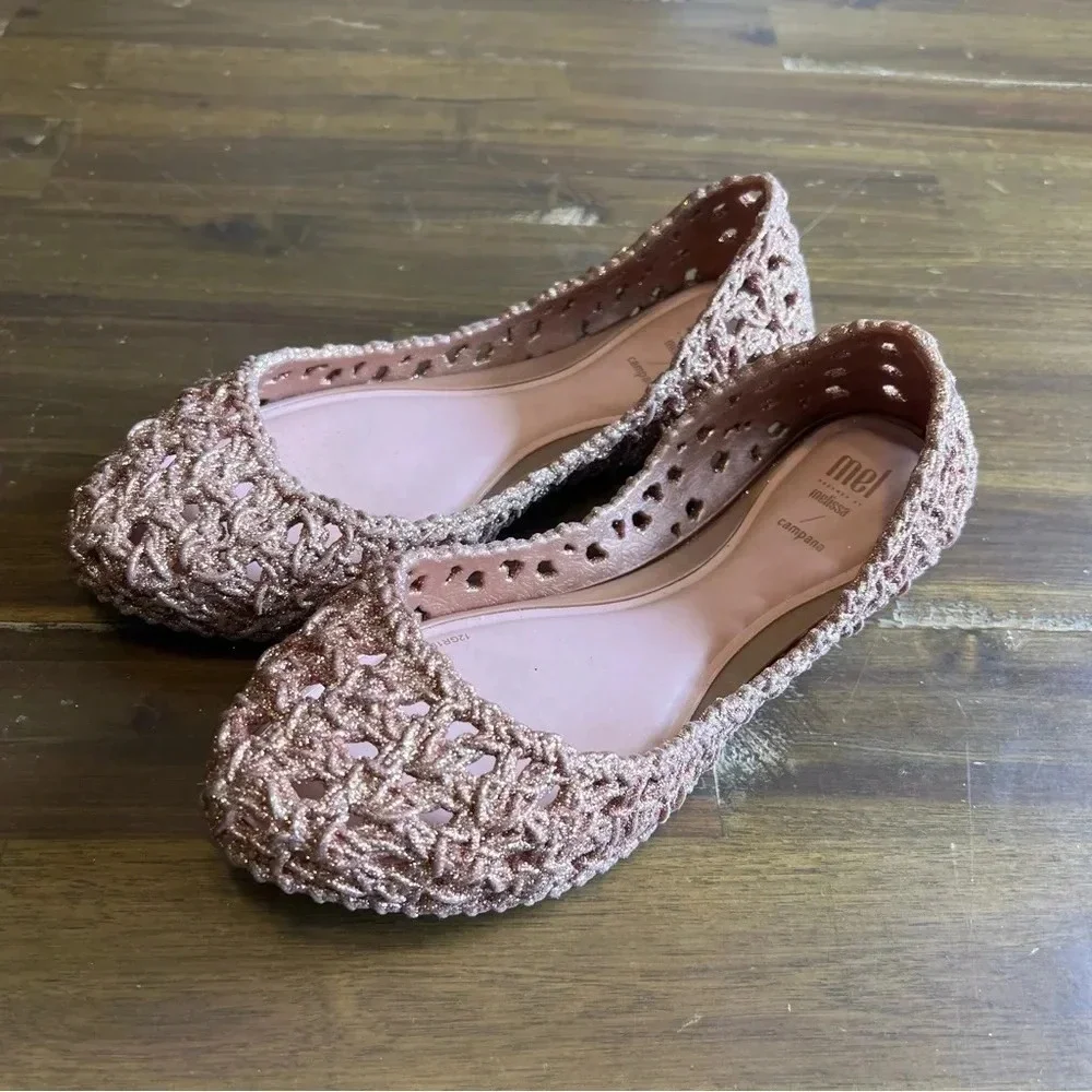 Mel By Melissa Campana Chrochet Rose Gold  Glitter Flats